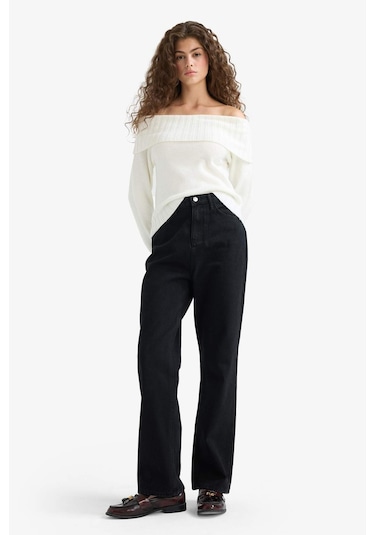 Defacto Straight Fit Yüksek Bel Uzun Jean Pantolon E9129ax25aunm40 Siyah