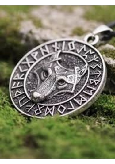 Viking Savaşçı Kurt Kabartma Nordik İskandinav Rune Titanyum Pasl Çok Renkli