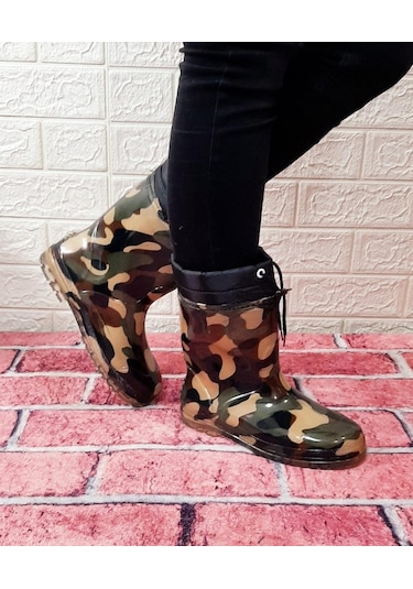 Çağrı Yeşil Kahve Kamuflaj İçi Yünlü Kar Yağmur Çizme 001
