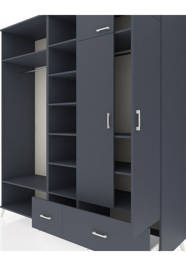 Kronos Dolap 12 Raflı 2 Çekmeceli 2 Askılı 220x59x243 Antrasit-antrasit/antrasit Antrasıt/antrasıt