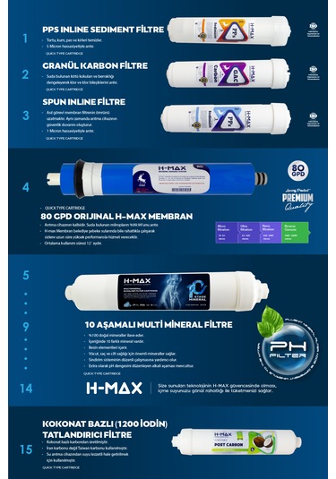 8l Çelik Tank 15 Aşama Multi Mineral 80gpd Su Arıtma Cihazı B3512