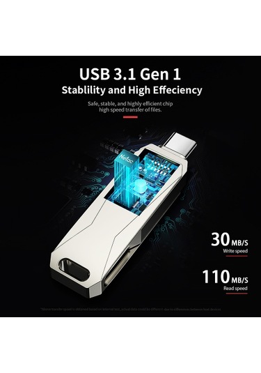 Netac U782c 128gb Type-c + Usb Çift Arayüz Flash Bellek Tak Ve Çalıştır Cep Telefonu Hafıza Genişletme U Disk Gümüş