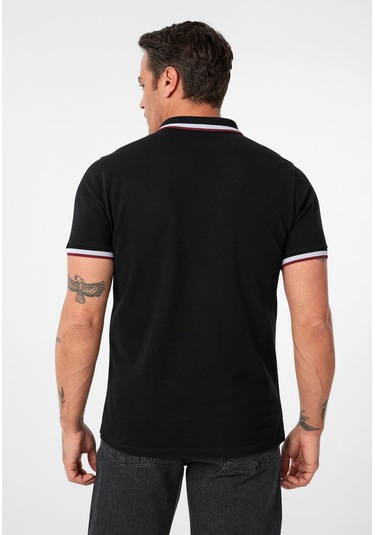 Javeir Erkek Regular Fit Çizgi Detaylı Polo Yaka T-shirt Siyah