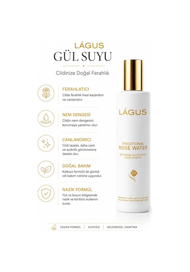 Lágus Rosa Damascena Katkısız Gül Suyu Cam Şişe 100 ML