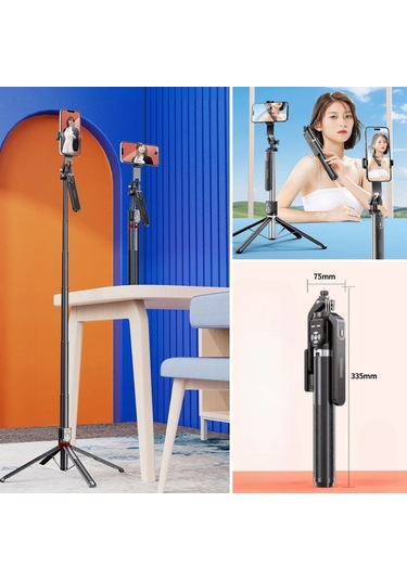 Kumandalı 360 Derece Dönebilen Cep Telefonu Ve Kamera Tripodu 2.2m Uzayabilen Selfie Çubuğu Çok Renkli