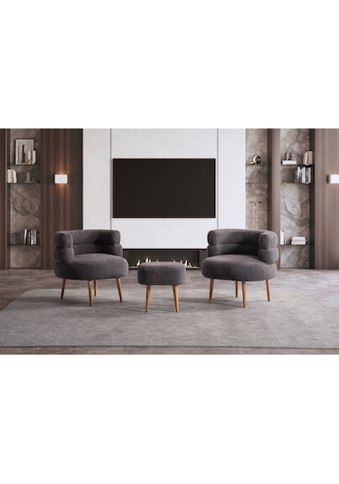 Barel Özel Tasarım Çay Seti Koltuk Takımı,berjer Ve Puf Ofis Balkon Cafe Bahçe Salon Mobilyası 3 Lü Takım Antrasit Antrasit