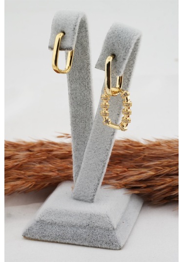 Kadın Altın Kaplama Zirkon Taşlı Küpe - Altın