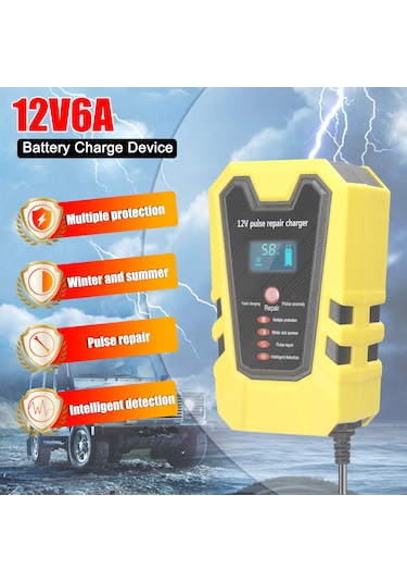Monyee 12v 6a Akıllı Akü Şarj Cihazı, Lcd Ekranlı, Otomatik Durdurma, Sıcaklık Kontrolü, Araba-motosiklet, Oranj, Avrupa Standartı