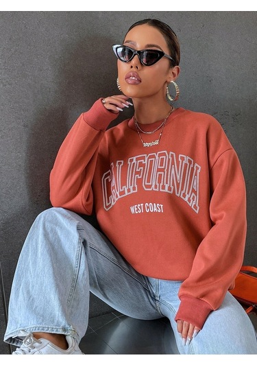 Kod Adr-shen Ezwear Letter Graphic Drop Shoulder Sweatshirt-trzksw35 Çok Renkli