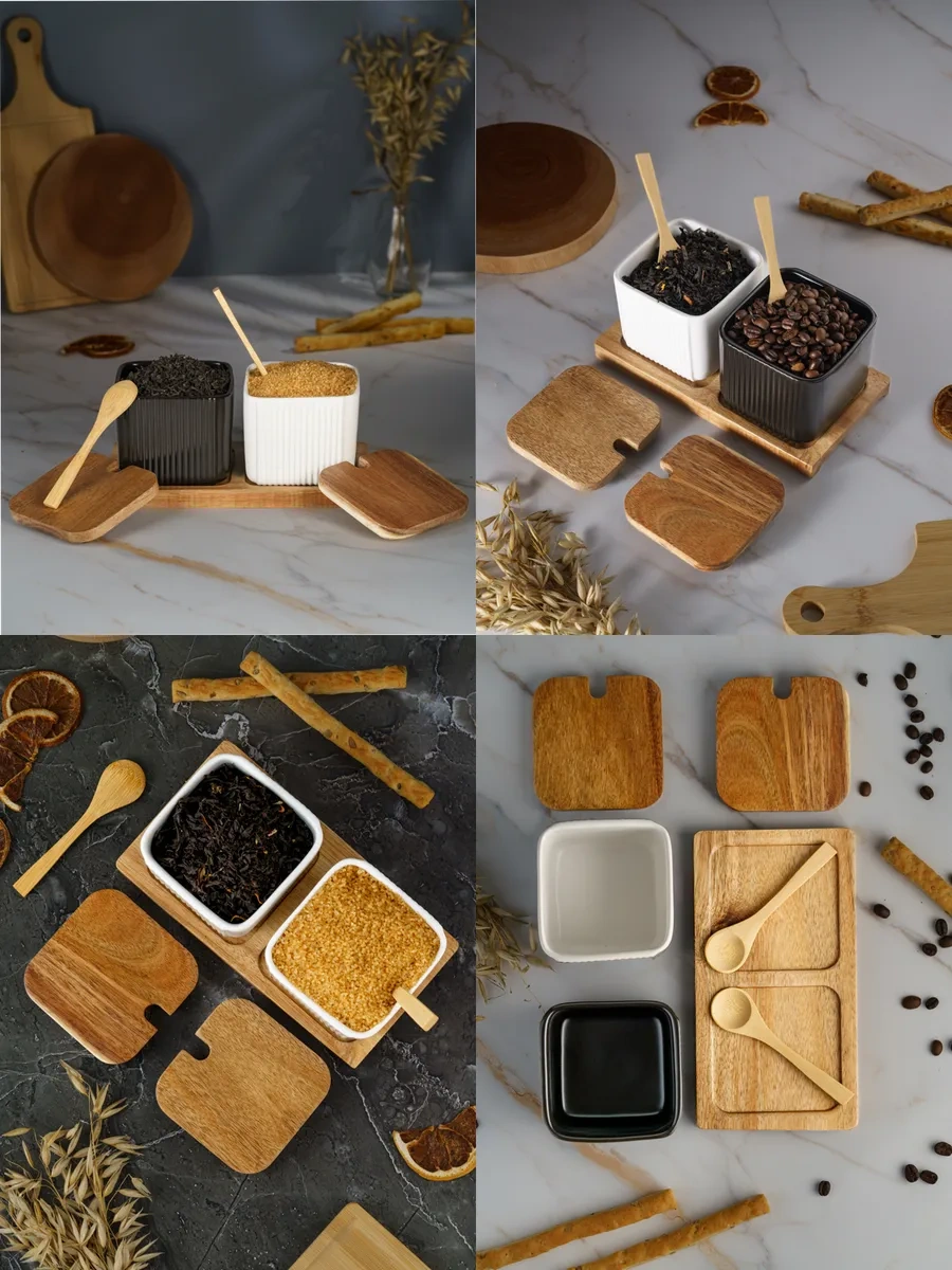 Homehoud Kapaklı Ve Kaşıklı Standlı Şekerlik Ve Tuzluk Seti 259197595 Siyah