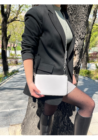 Butikolea Loop Boncuklu Kadın Çantası Beyaz