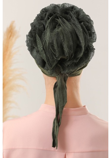 Tesettür Fırfırlı Bone Haki Haki