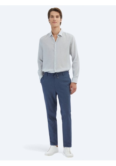 Lacivert Düz Dokuma Jogging Fit Casual Pamuk Karışımlı Pantolon Lacivert