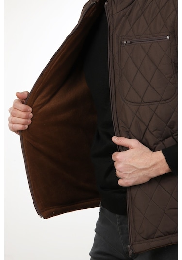 Neowit Erkek Kahve Içi Polarlı Rahat Kalıp Kapitone Şişme Yelek Kahverengi