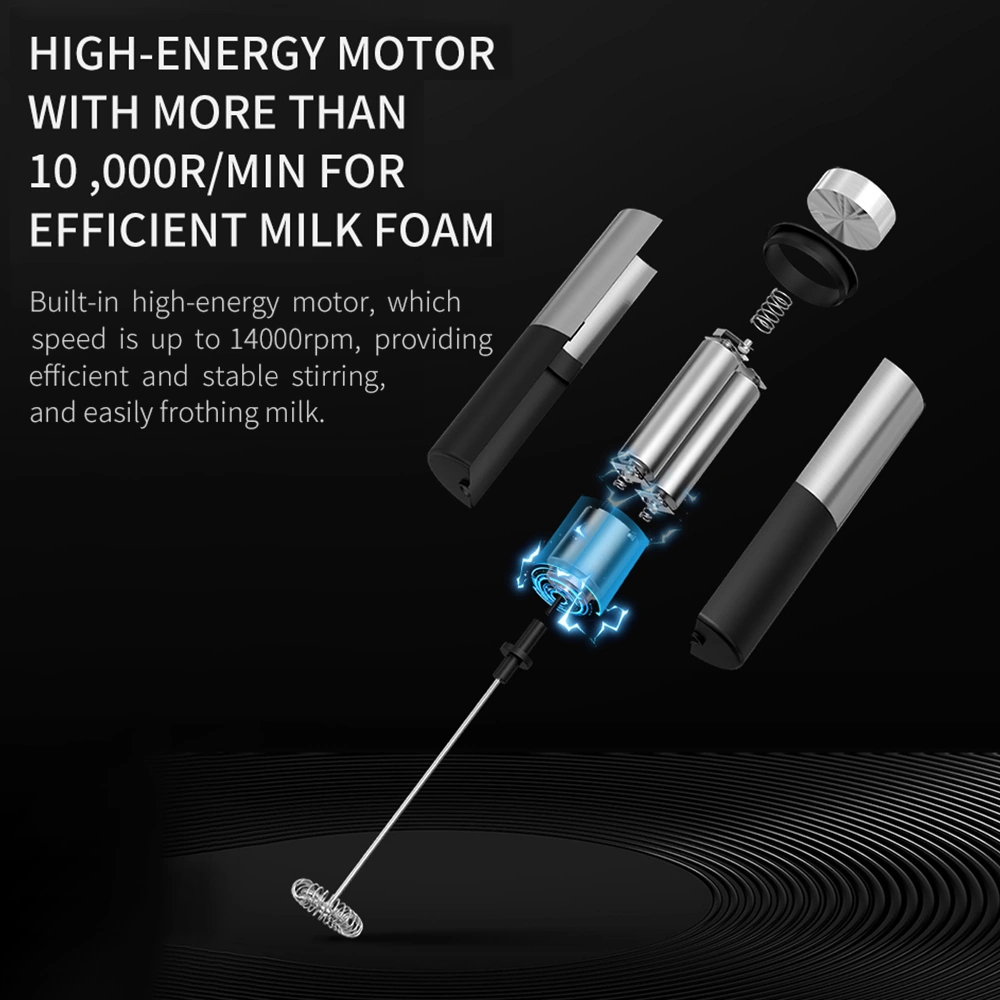 Kosona El Tipi Elektrikli Süt Köpükleyici 14000rpm Hızlı Çırpıcı 304 Paslanmaz Çelik Kahve Latte Çay İçin Pilli Pil Yok Siyah Ve Gümüş