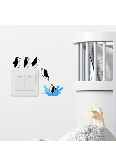 Cajuart 5 Parça Suya Dalan Penguenler Ahşap Priz Anahtar Sticker Modern Dekor Süs