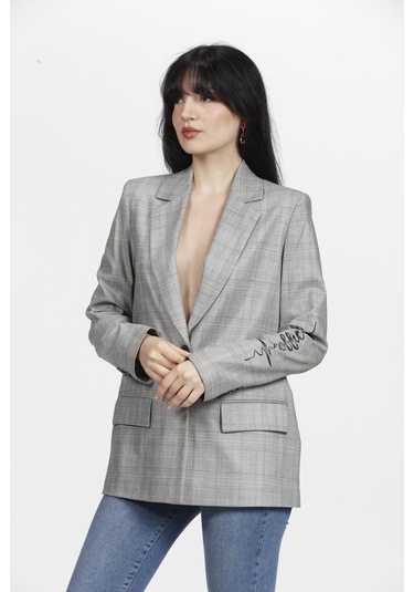 Ekoseli Kadın Ceket Mavi