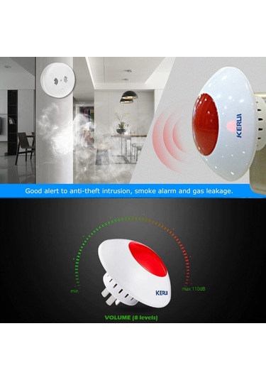 Gajeena Keruı 433mhz Kablosuz Alarm Siren Ve Flaşör, Kablosuz Dedektör Bağlantılı, Kr-j009 Model, Kırmızı Işık Ve Sesli Uyarı Sistemi