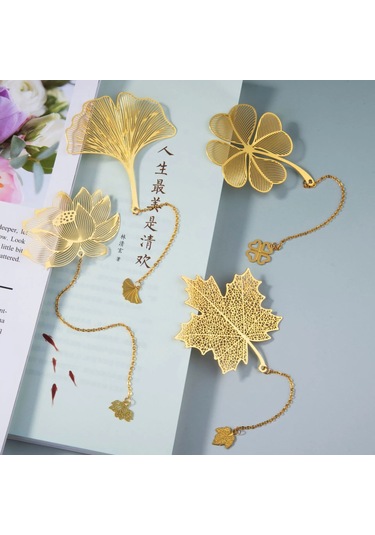 Adet Zincirli Metal Ayraç, Lotus Ginkgo Yapraklı Ayraç