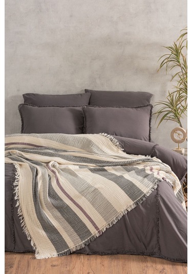 Varol 4 Katlı %100 Pamuk Müslin Pike & Yatak Örtüsü 230x250 Cm Grı/230x250 Gri