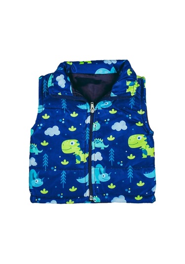 Erkek Bebek Mavi Renk Dinozor Desenli Mevsimlik Şişme Yelek Mavi