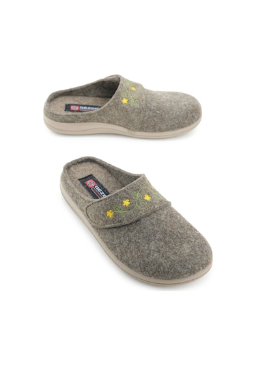 Gezer Kadın Kışlık Nakışlı Tasarım Cırtlı Ayarlanabilir Rahat Taban Ev Bahçe Terlik Gt1kzm.16117.03.012.f61 Bej