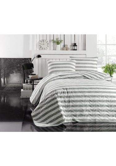 Enlora Home Kapitone Yatak Örtüsü Seti Çift Kişilik Hook Gri