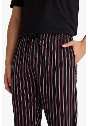 Defacto Pijama Takımı Regular Fit Kısa Kollu Üst Çizgili Uzun Alt F4884ax25aubk81 Siyah