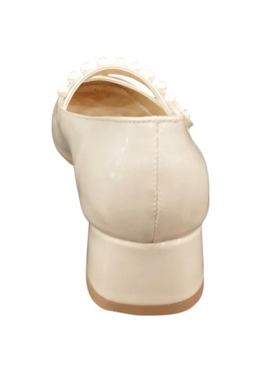 Ventes Yuvarlak Burun 3 Cm Kalın Topuk İnci Tokalı Kadın Topuklu Ayakkabı Bej