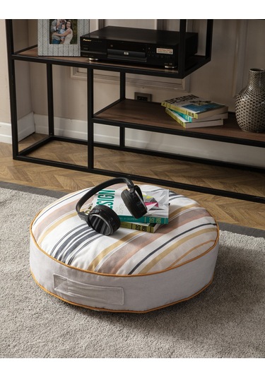 Şeritli Puf Minderi, Büyük Boy, Yer Minderi, Balkon Ve Teras İçin