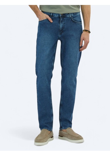 Orta Mavi Slim Fit Denim Pamuk Karışımlı Pantolon Orta Mavi
