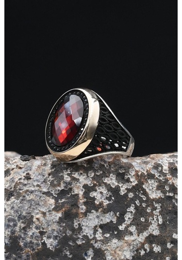 Kırmızı Zirkon Taşlı 925 Ayar Gümüş Erkek Yüzüğü 902440 Gümüş