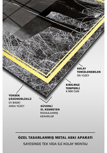 Atatürk Paltolu Siyah Beyaz 2 Dikey Cam Tablo