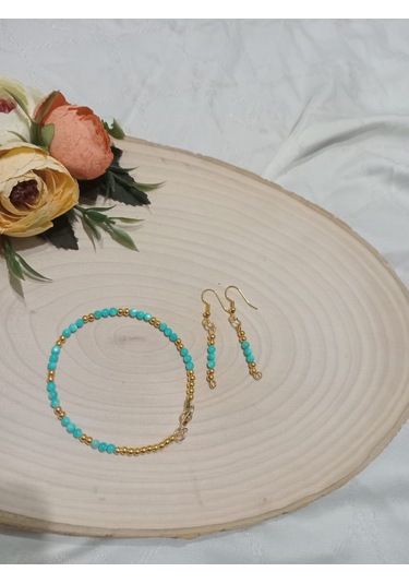 Mavi Sedef Kolye, Bileklik Ve Küpe Takı Seti Mavi