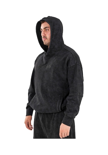 Kingsize Nutrition Kingsize Darksteel Antik Yıkamalı Oversize Sweatshirt Siyah Siyah