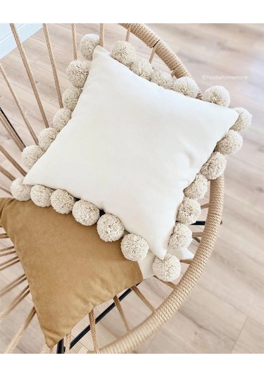 Mercansa Ponponlu Krem Kırlent Kılıfı 40 X 40 Renkli