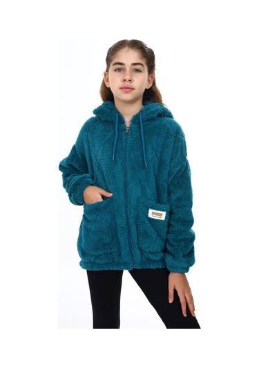 Toontoy Kız Çocuk Peluş Hırka Petrol Mavi