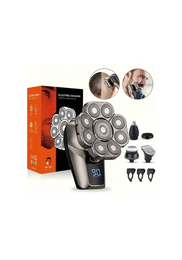 Uygun Olmak Erkekler İçin Mıguan 9'lu Elektrikli Saç Tıraşı Makinesi, Kablosuz Islak/kuru Kafa Tıraşı Makinesi, Döner Bıçaklı, Klipper, Burun Düzeltici, Fırça, Masaj Aleti, Dokuz Bıçaklı, Usb Şarj Edilebilir Lityum Pil 600mah