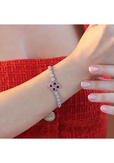 Kare Montür Ruby Gümüş Set Gümüş