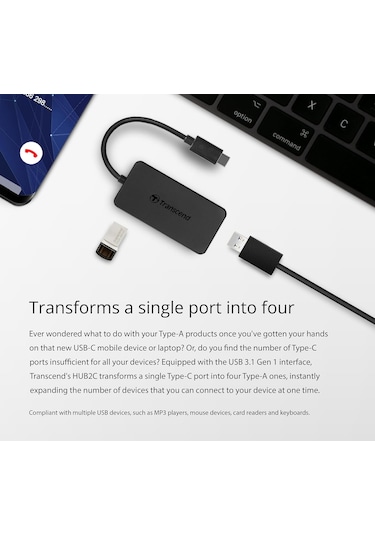 Transcend Ts-hub2c 4-port Usb 3.1 Gen 1 Type-c Hub, 5gbps Hız, Ma