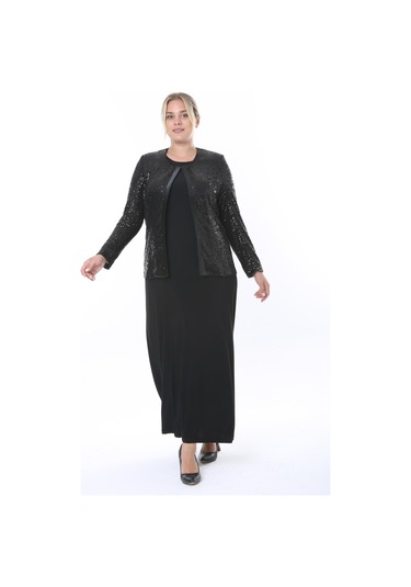 Büyük Beden 3811 Siyah Ceket+elbise Takım 001