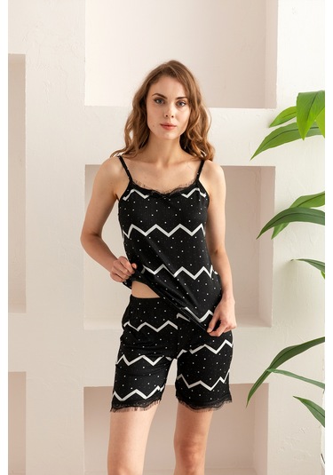 Nisanca Yazlık Şortlu Askılı Kadın Pijama Takımı Siyah