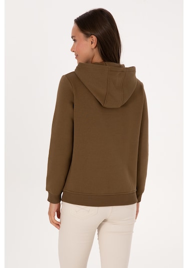 U.S. Polo Assn. Kadın Haki Şardonlu Kapüşonlu Basic Sweatshirt 50313566-VR027