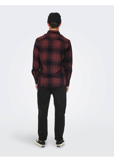 22022446 Only & Sons Onssoll Ls Check Shirt Erkek Gömlek Tawny Po Bordo