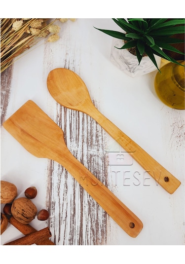 Ahşap Tahta Mutfak Kaşık Seti 2 Parça Kayın Şimşir Ağacı 2-3