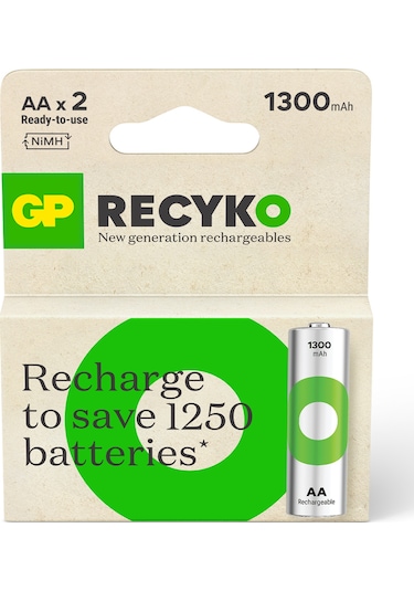 GP ReCyko 130AAHC 1300 Serisi 1300 mAh AA Ni-MH Şarj Edilebilir Kalem Pil 2'li