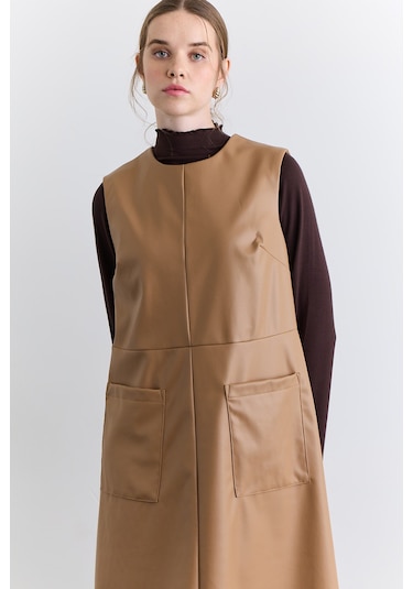 Manuka Cep Detaylı Deri Elbise Camel Aw25elb00009-05 Camel