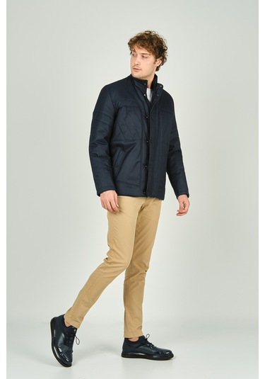 Lucas Erkek Hakim Yaka Fermuar Ve Çıtçıt Kapamalı Kaban 4784 Lacivert Lacivert