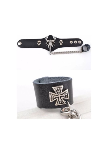 Tevdı Akıllı Deri Bileklik Zincirli Scorpion Rock Tarz 198606671 Siyah