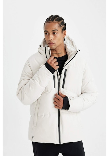 DeFactoFit Şişme Mont Su İtici Slim Fit Dar Kesim Kapüşonlu Fermuarlı Cepli A3519AX24WNBG715